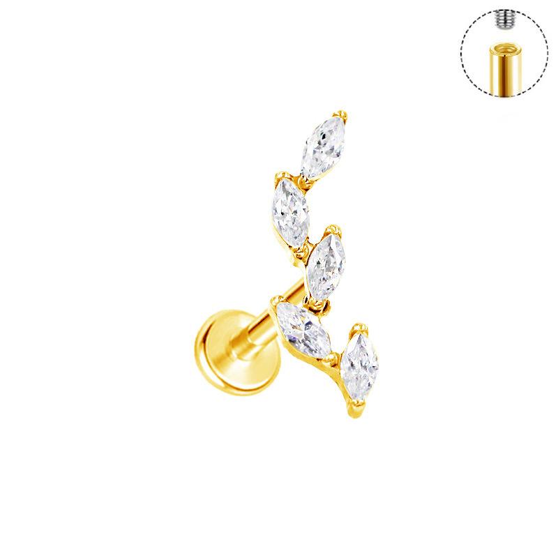 Titanium Five Marquise Climber Earring Flat Back Leaf Helix Cartilage Labret Stud Piercing Jewelry