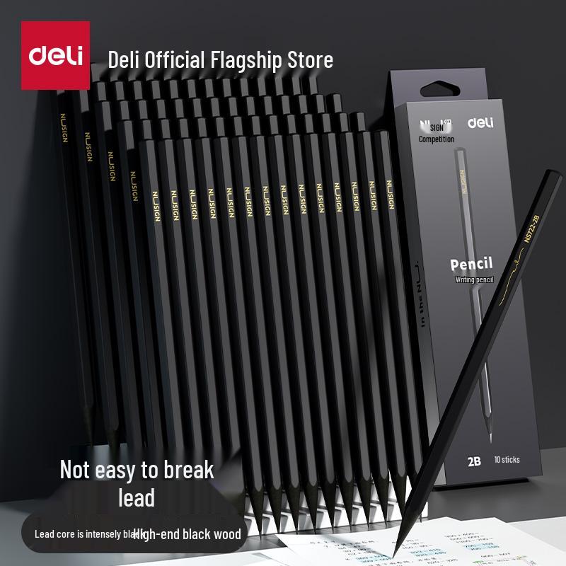 Deli Sai Black Wood Pencils HB - 10 Pack for 1st & 2nd Grade Students