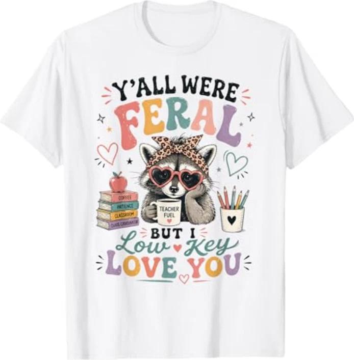 Y all were Feral But I Low Key Love You Raccoon Iced Coffee T-T-Shirt M