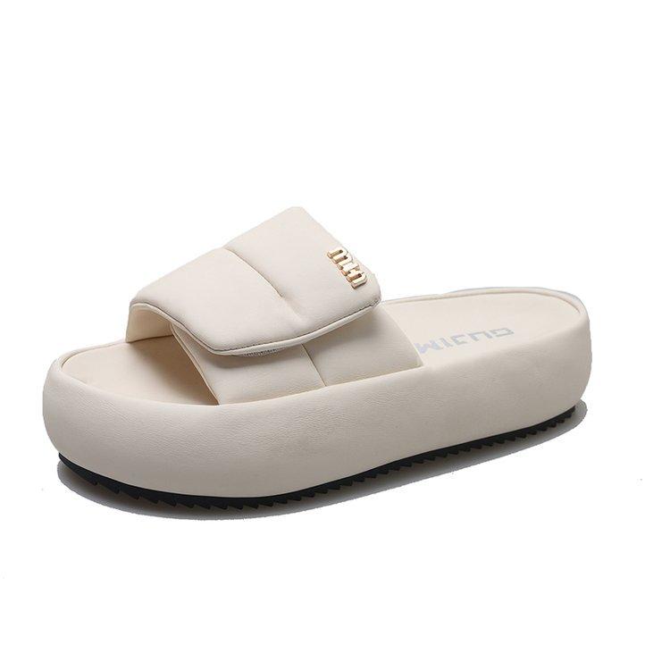 

Tide brand, cool slippers for women s 2024 new Velcro one-word drag~ summer wear thick-bottomed beach half drag 39 бежевий