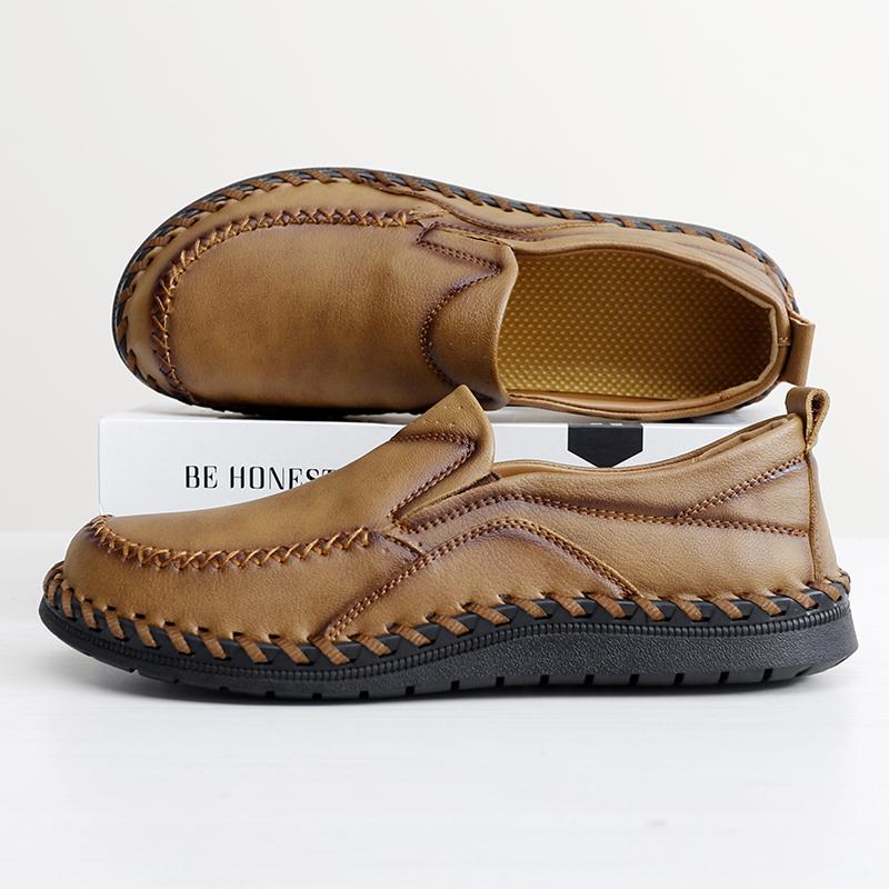 Men Brown Slip on Moccasins Hiking Shoes Black Flats Driving Shoes Blue Handmade Casual Wide Head Shoes Plus Size