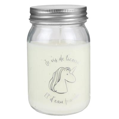 [Q3943] - 'Licorne My Unicorn' Mason Jar Scented Candle (I Live On Unicorns and Fresh Water) - 12. 7x7. 5cm