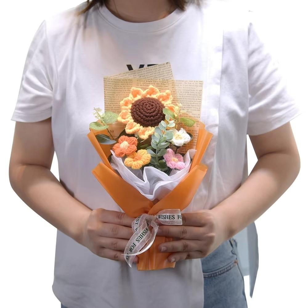 Crochet Knitted Flowers Bouquet Handmade Bouquet Arrangement Crochet Bouquet Artificial Flowers Handmade Sunflower Birthday
