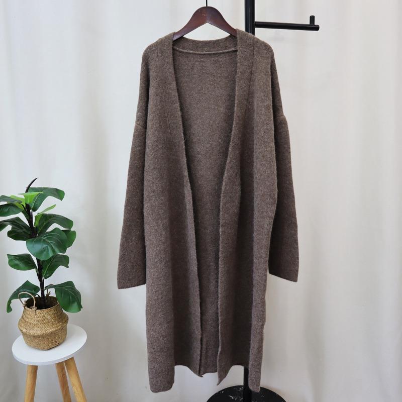 Autumn and Winter New Medium and Long Knitted Cardigan Women's Solid Color Loose Lazy Style Versatile Sweater Jacket