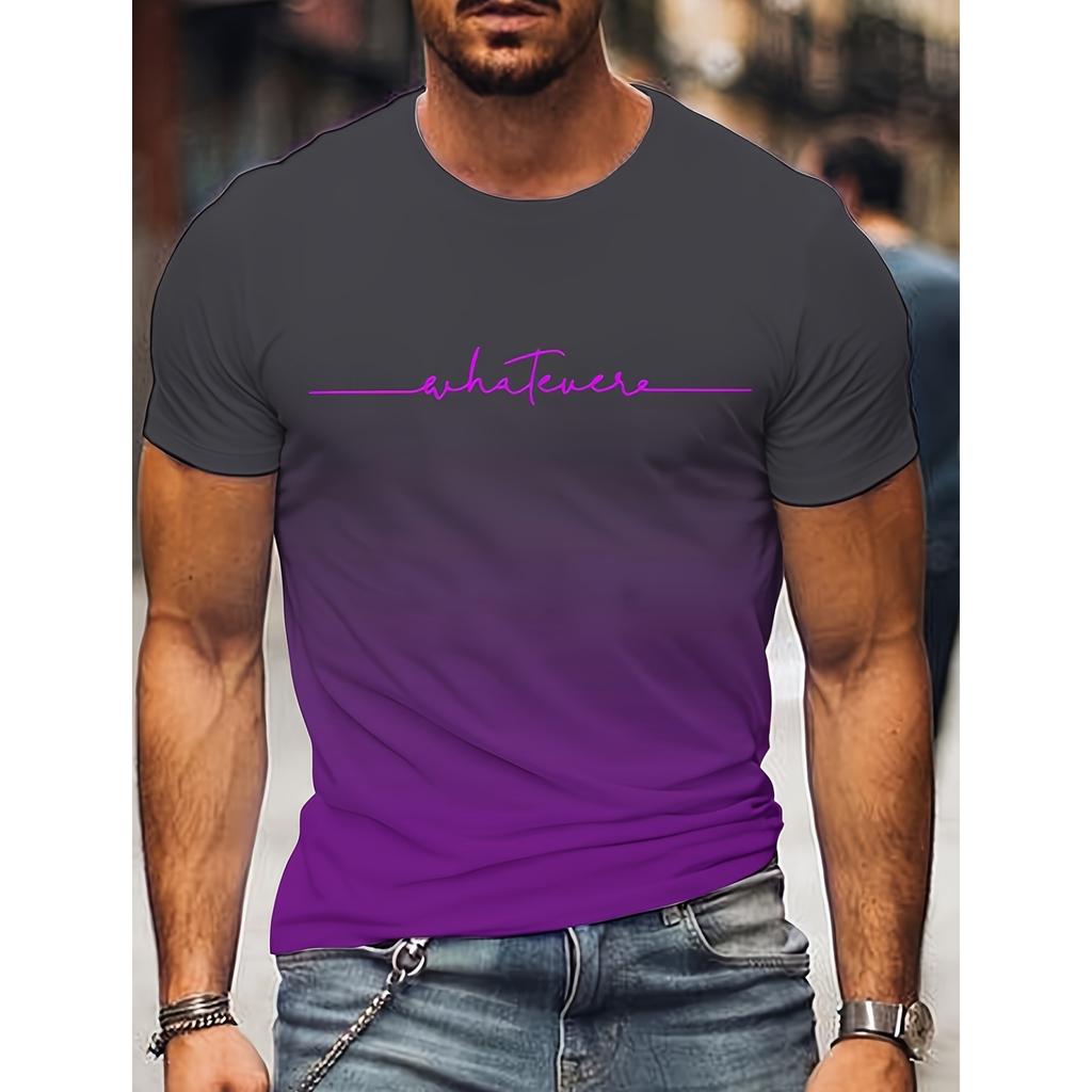 Summer Fashion Men's Clothing Trendy Design Gradient Color Letter Print T-Shirt Top Breathable Soft Short Sleeve Menswear