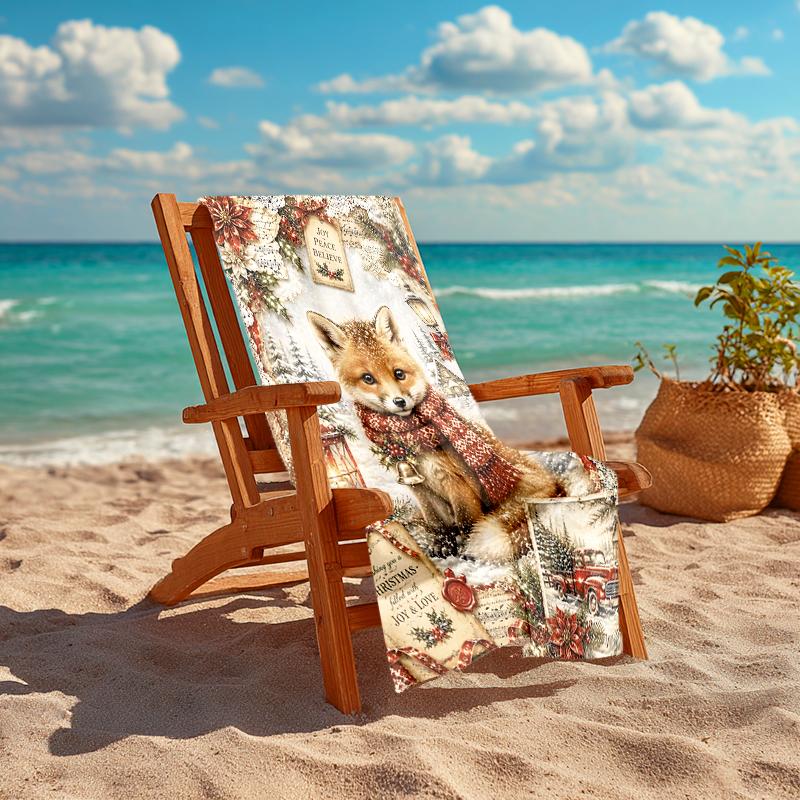 1Pc Winter Fox Christmas Scene Beach Towel Quick Dry Multiuse For Beach Pool Gym Yoga Home Travel Christmas Halloween Xmas Gift S1149