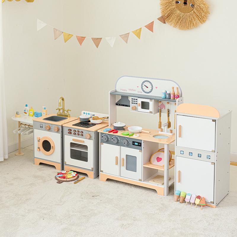 Children's Nordic Style Wooden Play Kitchen Set with Fridge and Oven