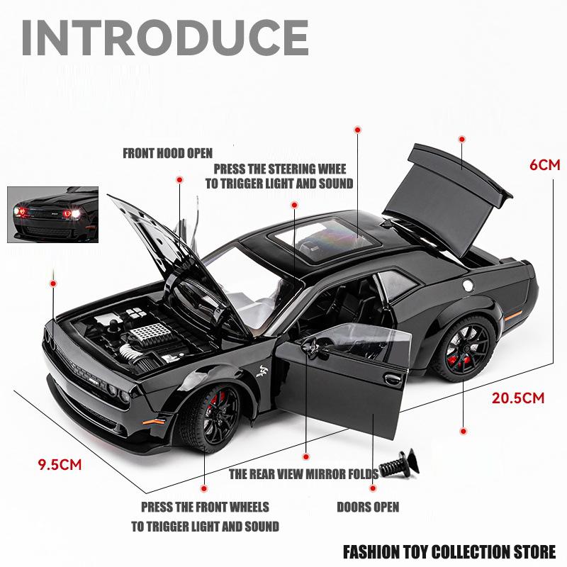 1/24 Dodge Challenger Hellcat Autíčka litá Metel Auta Hračka Tahni zpět Modely aut Hellcat se zvukem a světlem Hellc pro děti