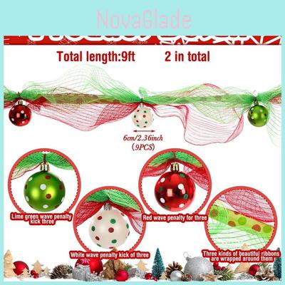 Christmas Garland With Red Green Ribbon Beads For Holiday Decorations