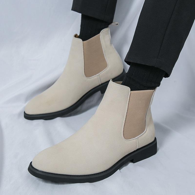 Fashion Designer New Men's Pointed Toe Black White Casual Ankle Boot Male Winter Fashion Chelsea Leather Shoes Zapatos Hombre