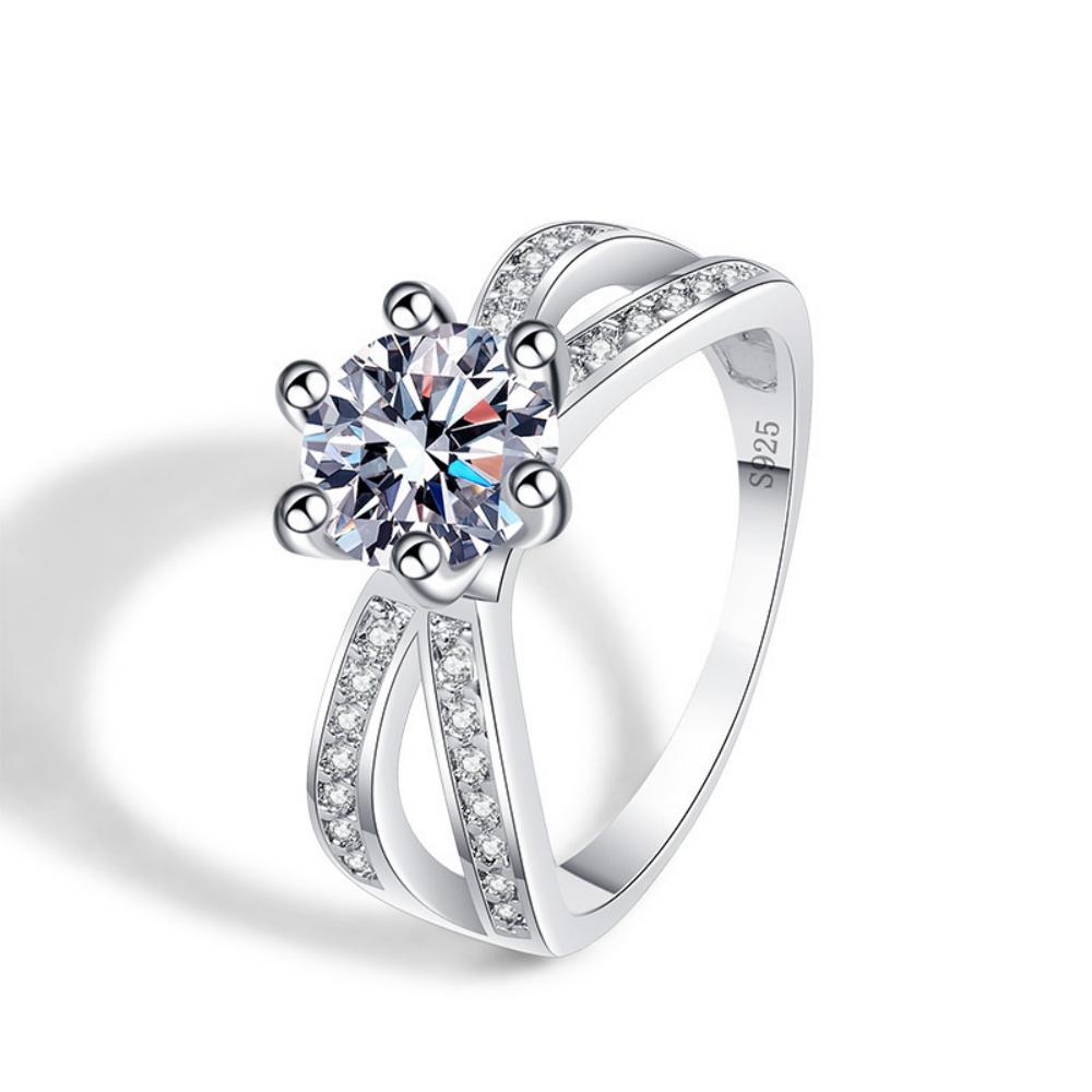 925 Sterling Silver Ring Inlaid With Aaaaa Round 1 Carat Zircon Women's Fashion Birthday Wedding Valentine's Day Jewelry Gift