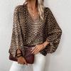 Women's Spring New Trend Loose V-neck Leopard Print Casual Long-sleeved Top
