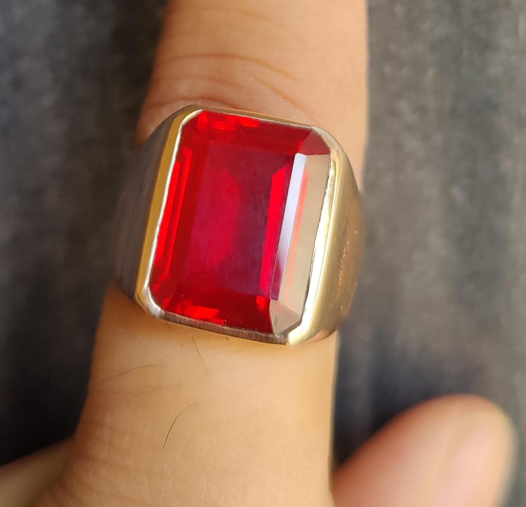 Ruby Ring, Mens Signet Ring, 925 Solid Sterling Silver, Gemstone Ring, Handmade Jewelry, 12x16 MM Ruby