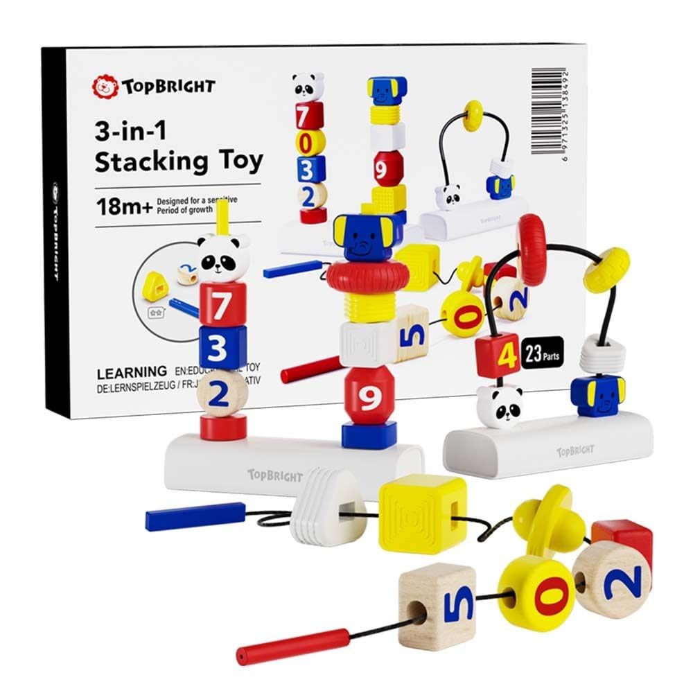 Top Bright Panda and Elephant Stacking Toy Toy Bead Coaster Stringing Peg Holder Baby Toy Educational Toy 121063 Authentic Product 3-in-1