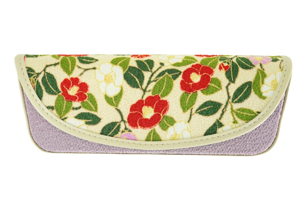 Uni Seni Futago Chirimen Japanese Pattern Eyeglass Case Small Free [Wakomono Komonkobo] (1207) [Semi-Hard] Camellia/Ivory