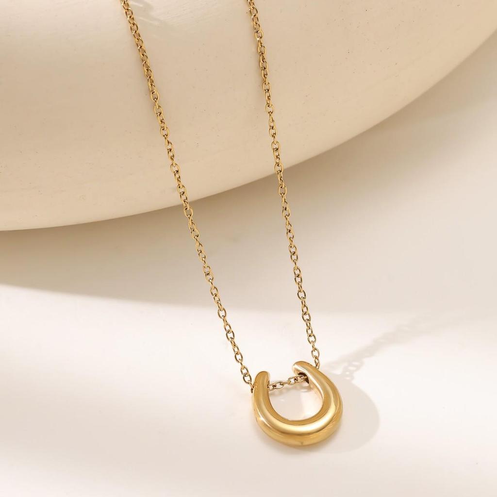 Versatile Titanium Steel Butterfly Moon Pearl Necklace, V-Shape, Colorfast 18K Gold, for Women.