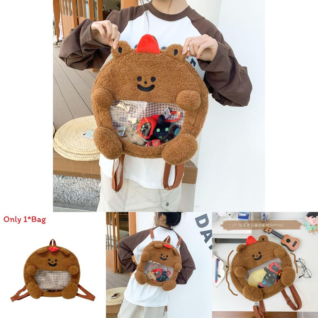 Brown Bear Girl Backpack With Durable Pvc And Zipper Closure For School