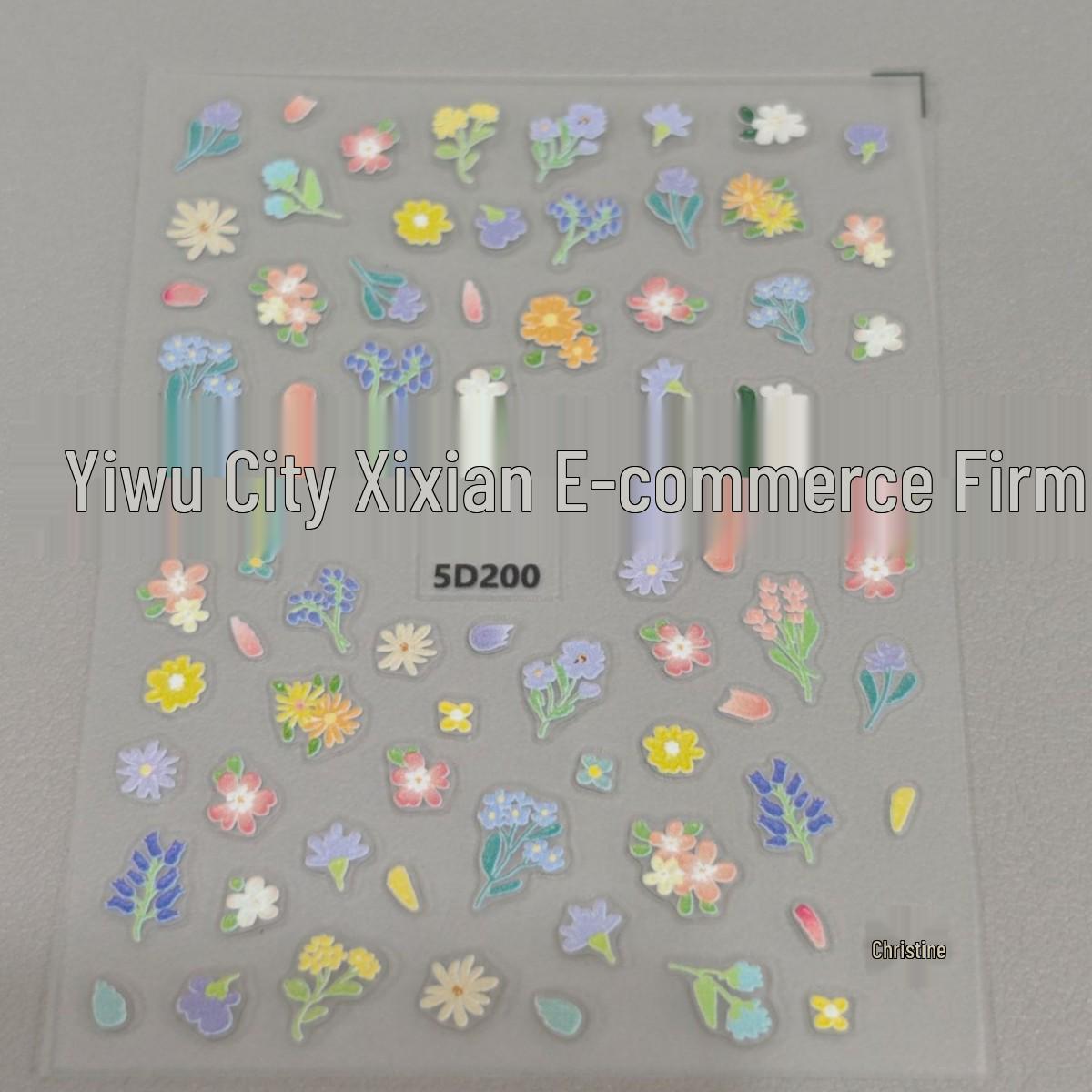 3D Embossed Daisy Nail Art Stickers - Cute Spring Plaid Design