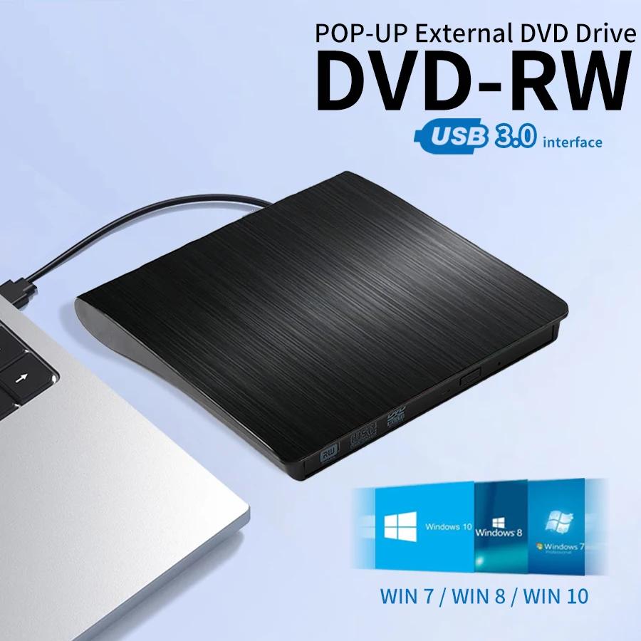 Externes CD DVD Laufwerk USB 3.0 Slim Tragbar Passend für DVD-R DVD-RW Player Brenner für PC Laptop Computer Desktop Windows 10/8/7
