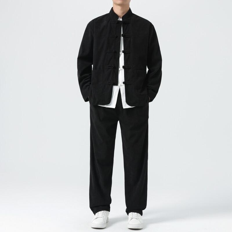 Men Corduroy Sets Men Tang Suit Jackets +Pants Male Kung Fu Traditional Chinese Tops & Bottom Sets Men Tai Chi Hanfu Tracksuit