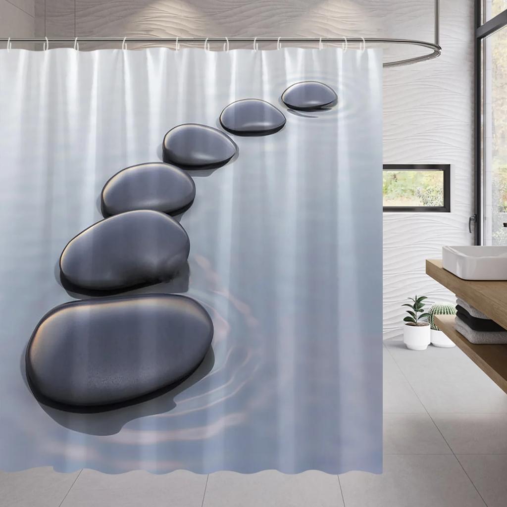 Green Bamboo Zen Stone Shower Curtains Lotus Flowing Water Zen Landscape Shower Curtain Home Bathroom Decoration Set with Hooks