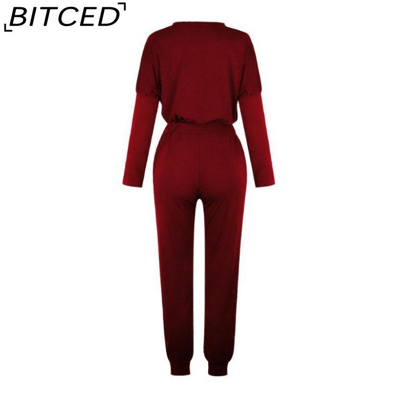 BITCED Spring and Autumn Women's Loose Solid Colour Long Sleeve Long Pants Casual Suit