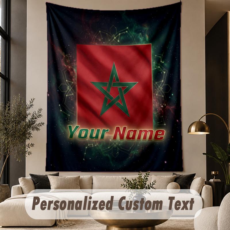 Custom Text Tapestry Morocco Football Print Wall Tapestry Indoor Living Room Wall Decor
