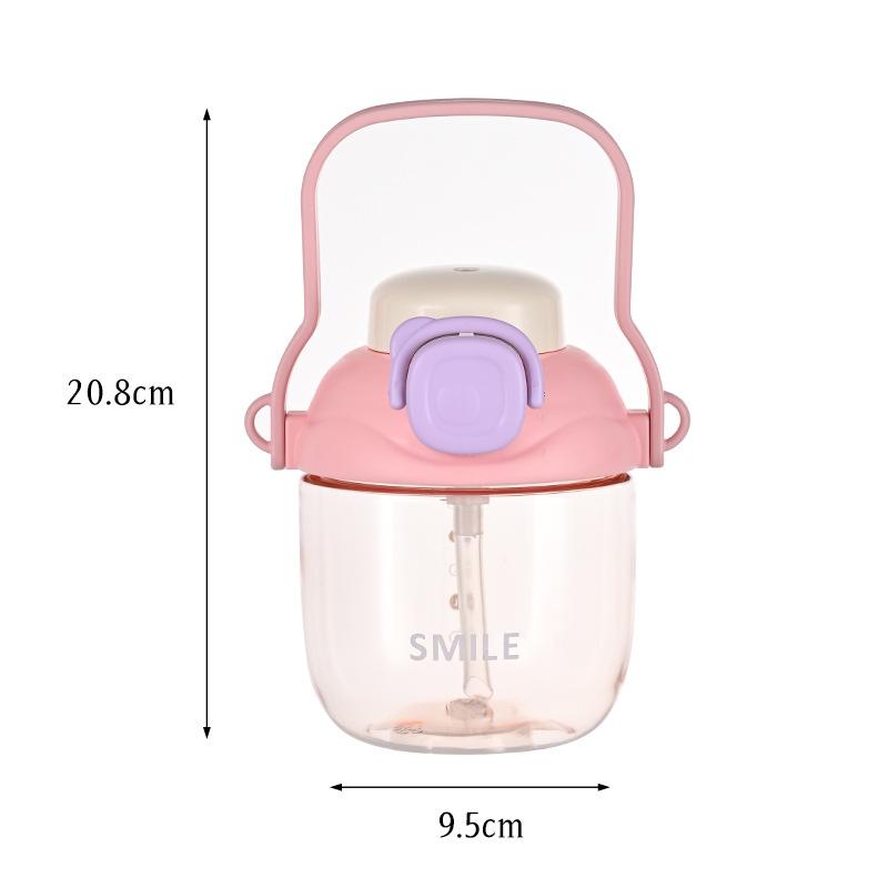 Large Capacity Cute Straw Plastic Cup 830ml Student Sports Kettle Gift Milk Tea Bucket Handle Outdoor Drinking Glass
