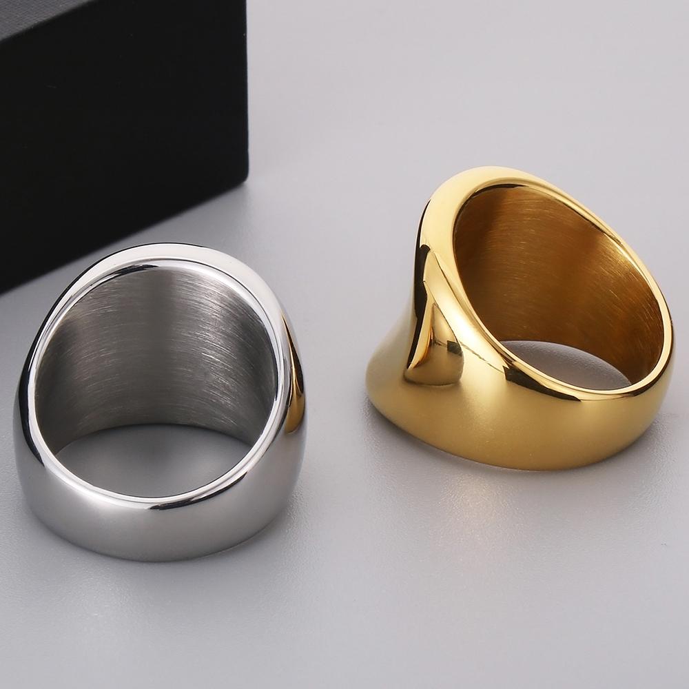 18K Vacuum Plated Wide Rings for Man Solid 316l Stainless Steel Men's Band Accessories Engagement Ring Birthday Party Jewelry