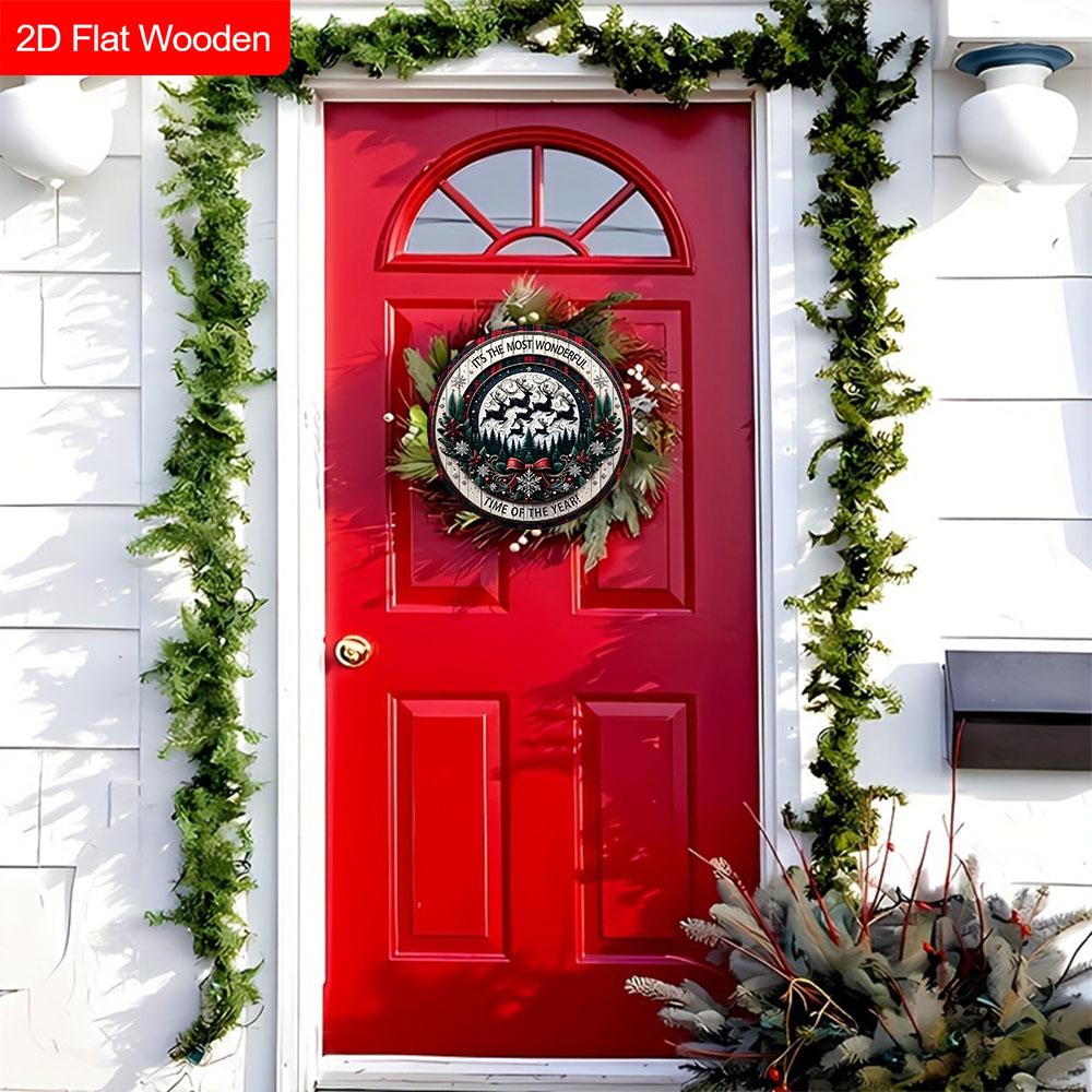 Christmas Wooden Sign with Forest & Elk Pattern - Navidad Wooden Sign for Christmas Tree, Balcony, Window, Indoor Decor - Ideal Christmas Gift