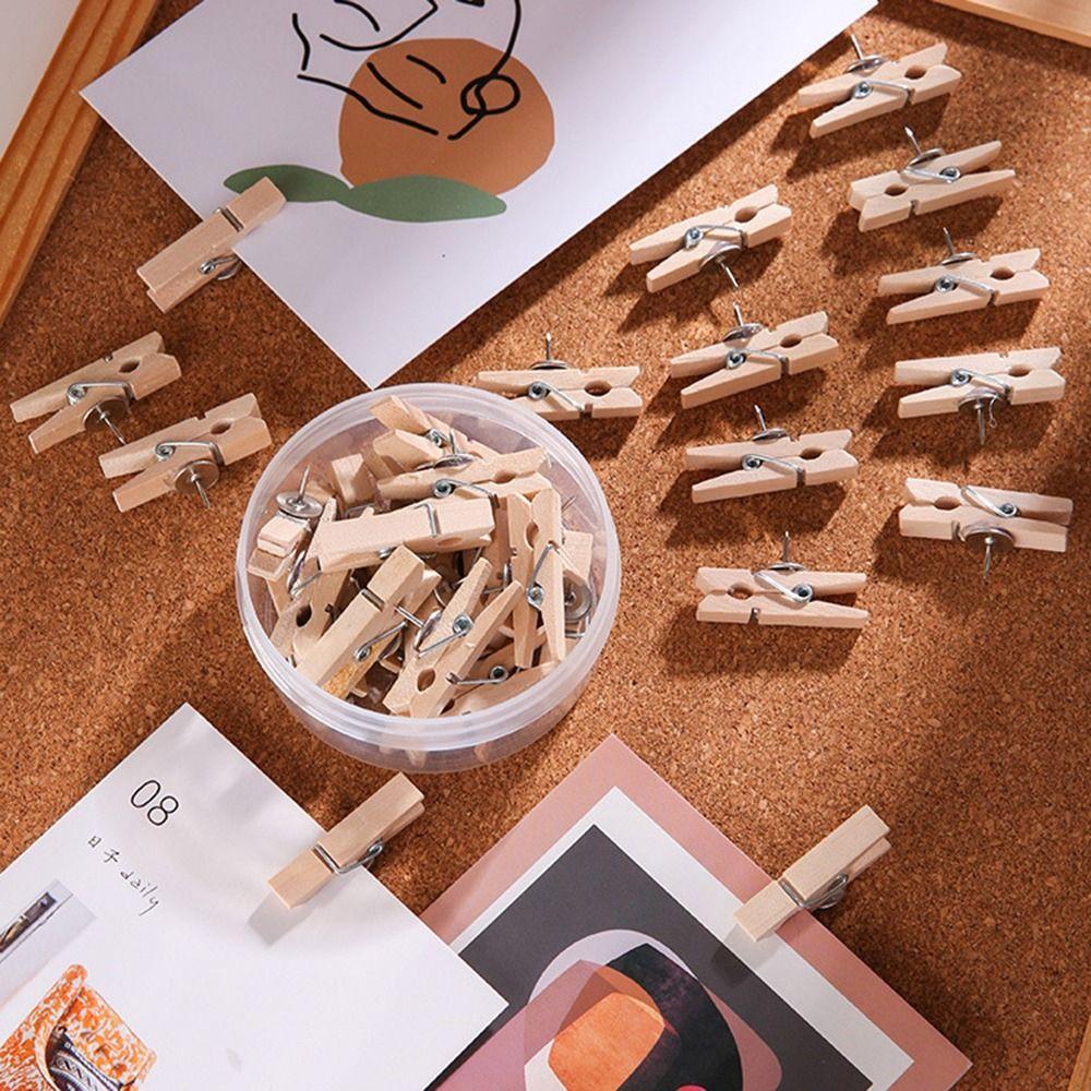 20Pcs/Box DIY Wooden Clip Push Pins Reusable Pushpins with Clips  Photo Wall Decor