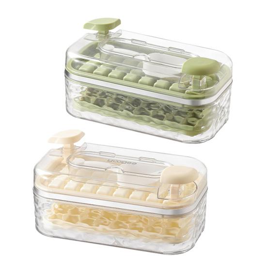 Ice Tray with Lid And Bin Prevent Odors 32 Grids Ice Cube Trays Easy Release Push-type Ice Maker for Freezer Whiskey Cocktail Coffee Tea