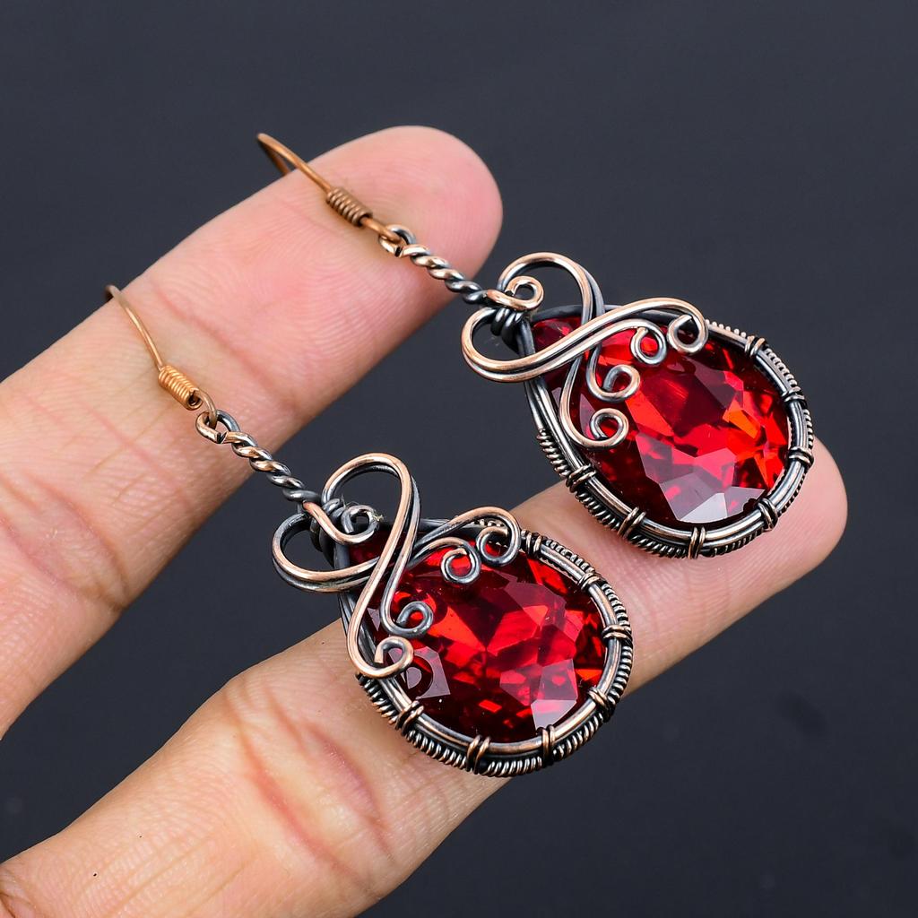 Garnet Jewelry, 999 Copper Wire Wrapped Earrings, Handmade Gemstone Jewelry Earrings For Memorial Day
