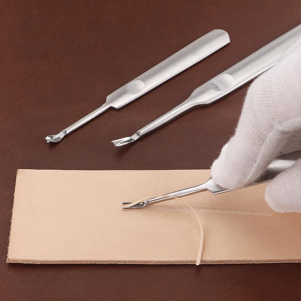 1 Set Premium Edelstahl Lederhandwerk Schlitzwerkzeug Set - Rillstichel, V & U-Form Hohleisen, Kantenabschrägungs Messer, DIY Stanzwerkzeuge