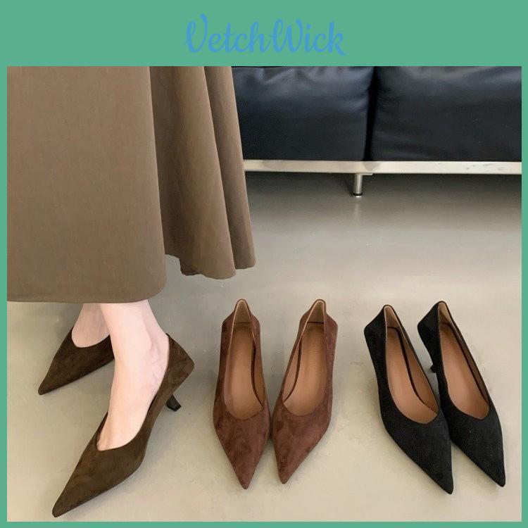 French Vintage Style Pointed Toe Suede High Heels For Women Office Wear