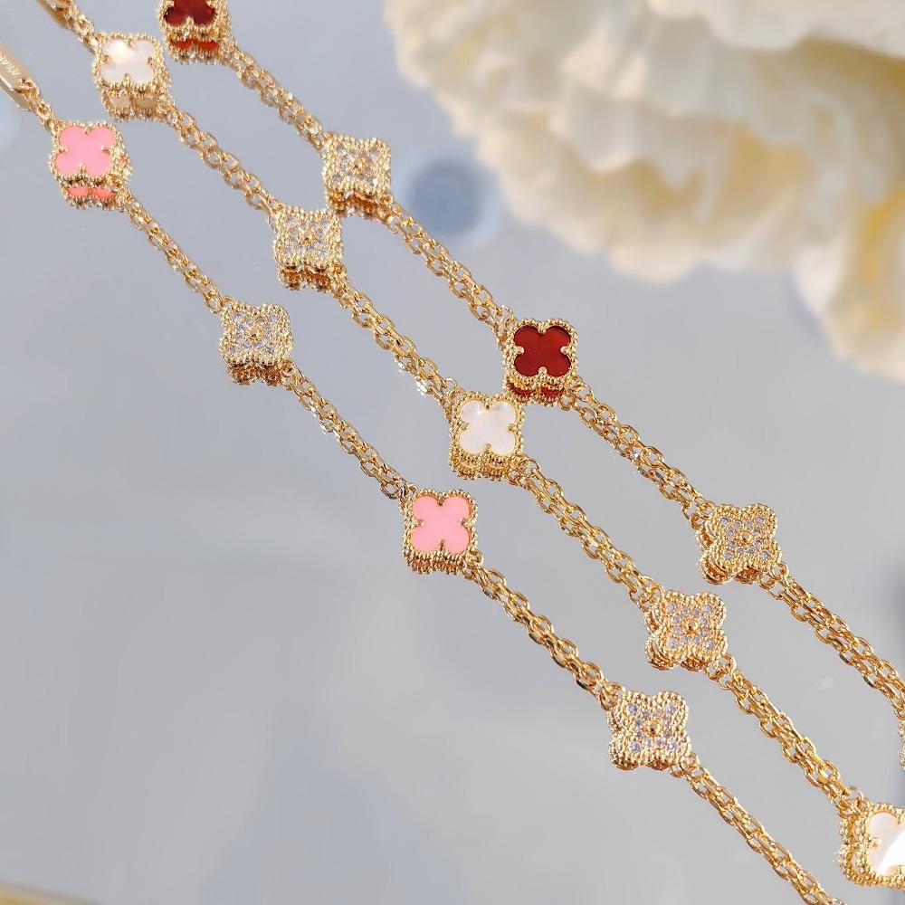 Mini Four-leaf Clover Carnelian Bracelet Lucky Clover White Mother-of-pearl Bracelet for Women