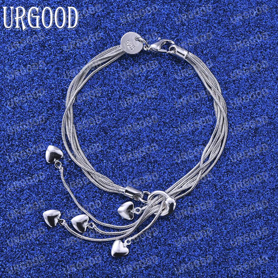 925 Sterling Silber Schlangenkette Herz Anhänger Armband Mode Hochzeit Schmuck