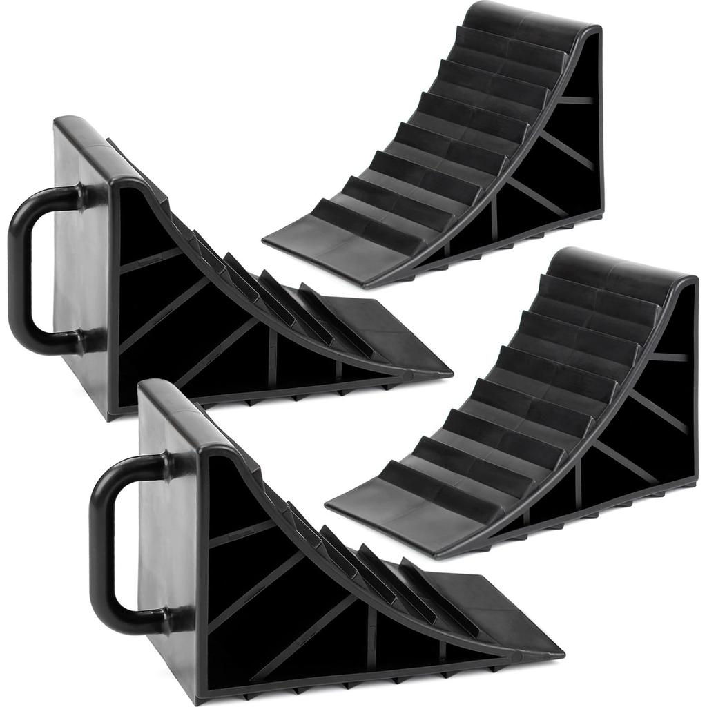 OULEME Tire Chock with Handle Wheel Stopper Anti-slip Car Truck Maintenance Black (Pack of 4)