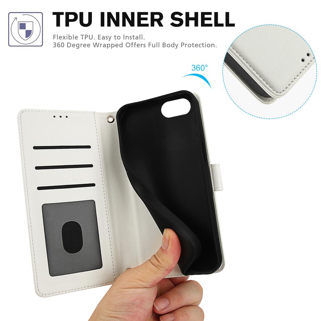 SY-003 For iPhone 16e Case PU Leather Stand View Phone Wallet Cover with Hand Strap