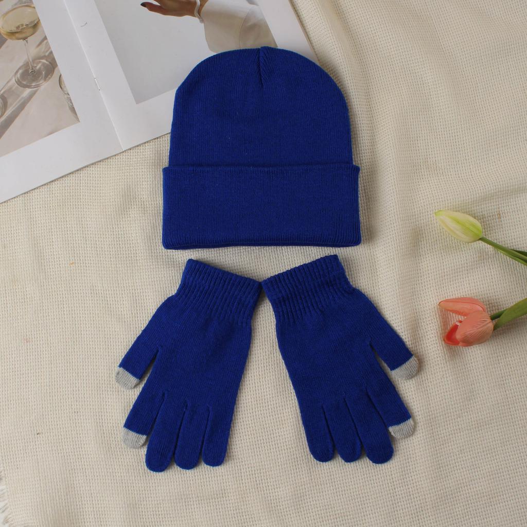 Knitted hat and glove combination set, versatile and fashionable woolen hat, autumn and winter warm pullover hat