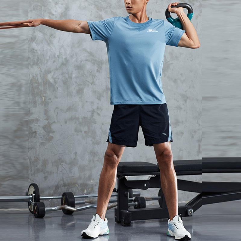 Anta Logo Letter Print Round Neck T-Shirt Men Tops Wall-Gray 952327126-1