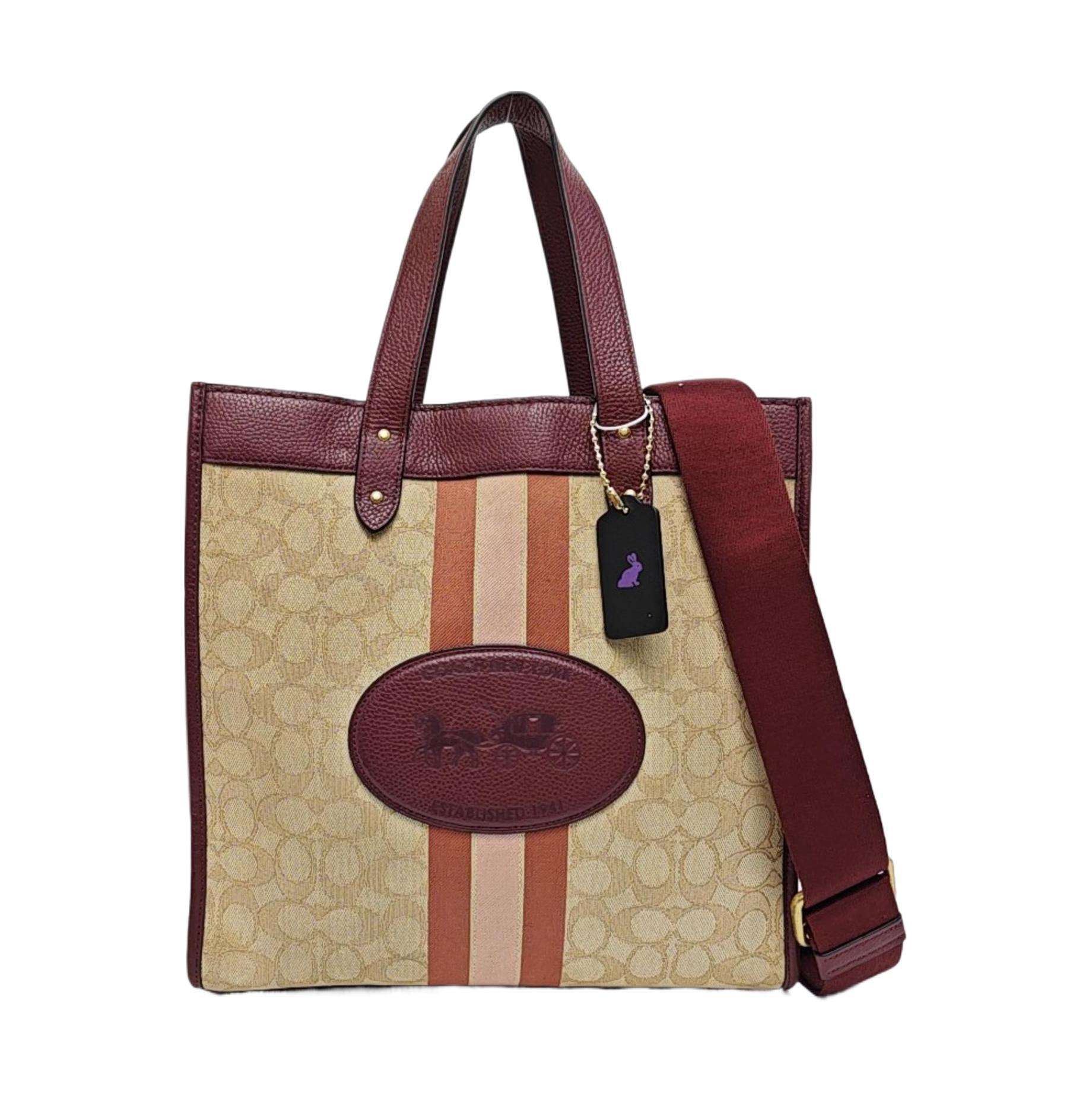 [Pre-Owned] Field 0 Vertical Jacquard Fabric With Leather Tote Bag - Very Good #18IU66N ONE SIZE