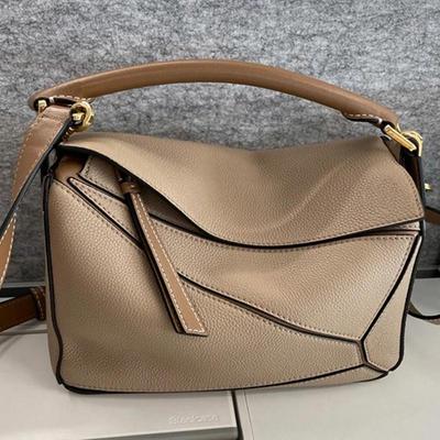 2025 Geometric Pillow Bag: Small, Semi-Handmade, Lychee Grain Cowhide Togo Leather, Square Design