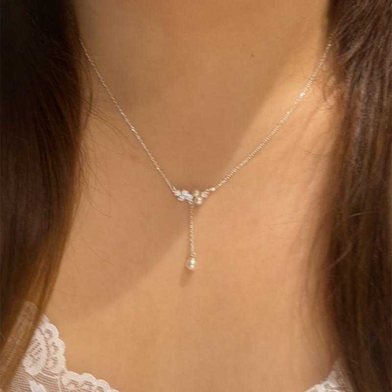 Galaxy Bright~ Zircon Pearl Pendant Necklace Light Luxury Premium Clavicle Chain Exquisite Design Neck Chain Women's