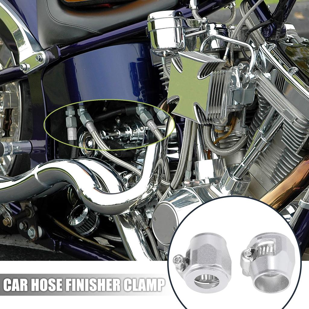 X AUTOHAUX Car Hose Finisher Clamp Water Line Clip Hose Finisher Pipe Clamp with Threaded Band Adapter Fitting 4 Pieces Silver Tone AN8