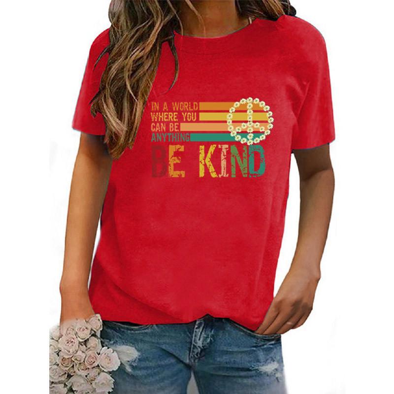 Independent Station Wish Amazon Women's Clothing Crew Neck Printed Short Sleeve Versatile Women's T-Shirt Europe and America