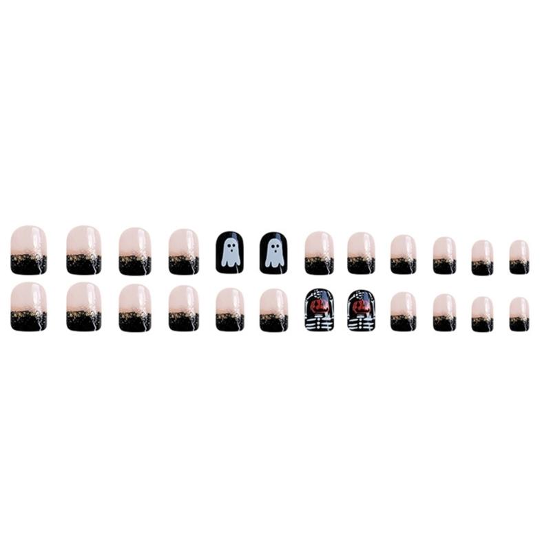 Plastic Halloween Press On Nails Glittering Bat Ghosty Design Long Lasting Nail Art Stickers For Parties And Daily Use