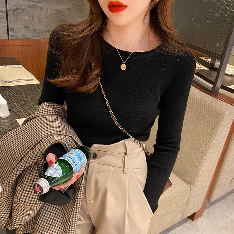 Women's Slim-Fit Ruffle Long Sleeve Knit Top for Spring and Autumn