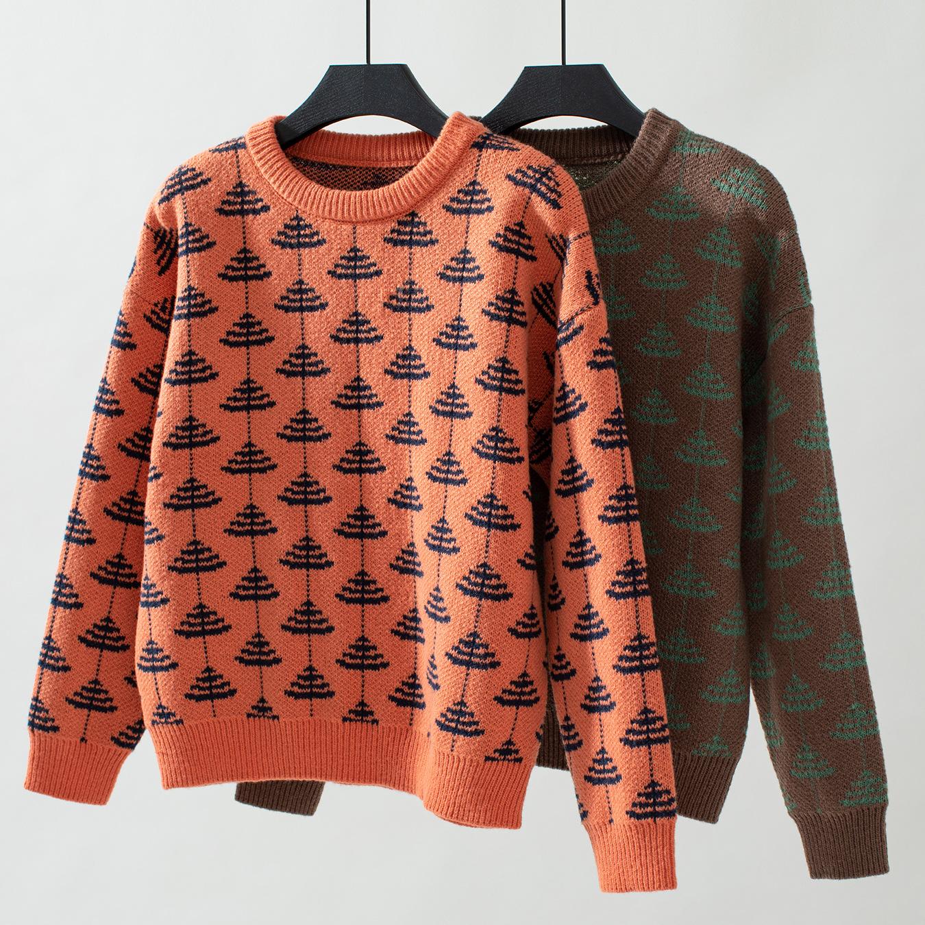 Осень-зима Винтажный свободный топ с длинными рукавами и принтом Кардиган Трикотаж Свитер — фото 7