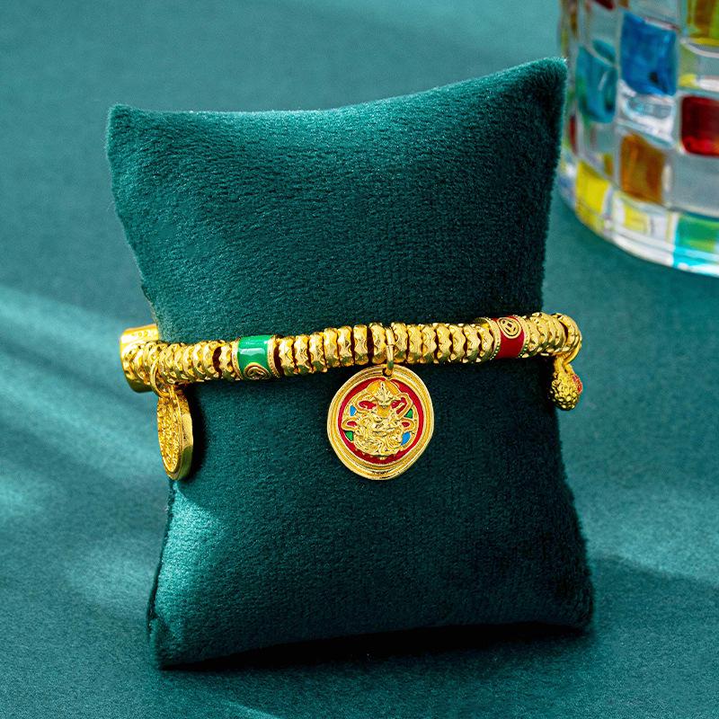Vietnam Sa Gold Little Fortune God Wrap-Around Bracelet, Retro Imitation Gold Jewelry.